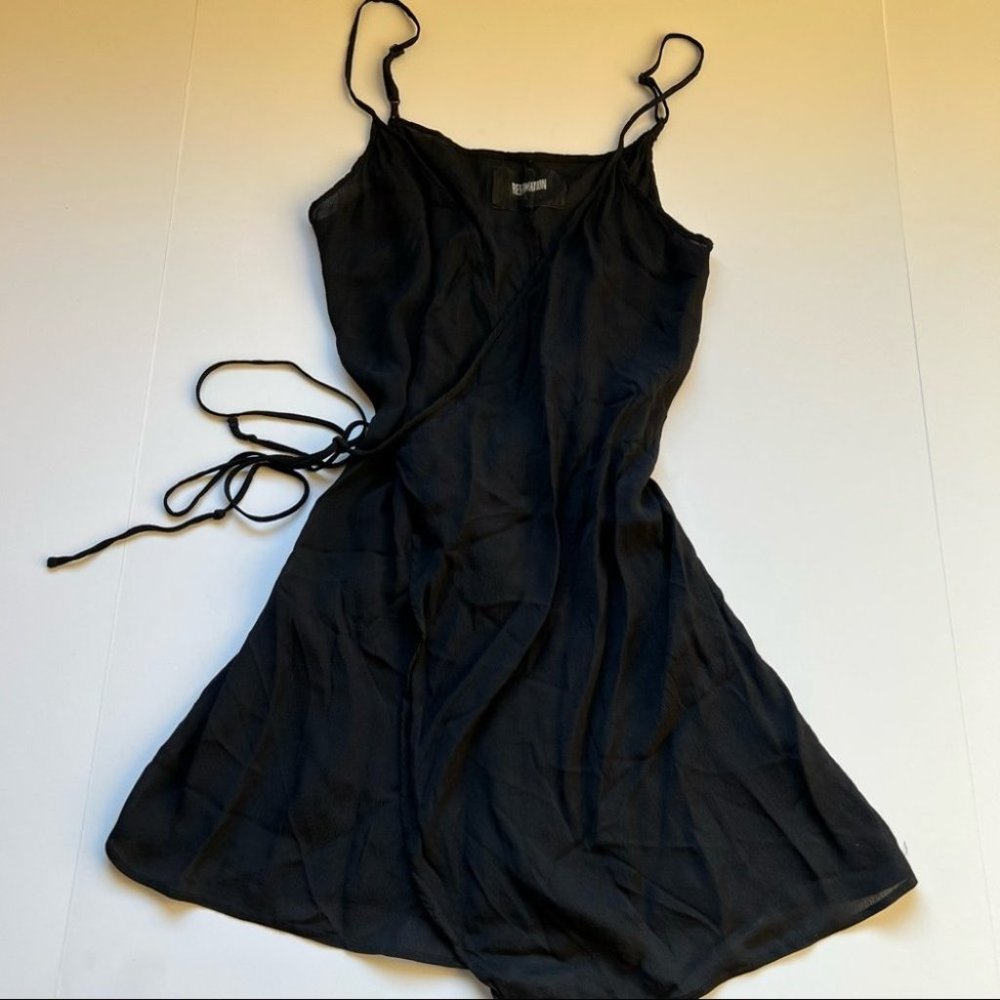 Reformation Black Tie Waist Mini Dress Size S/M